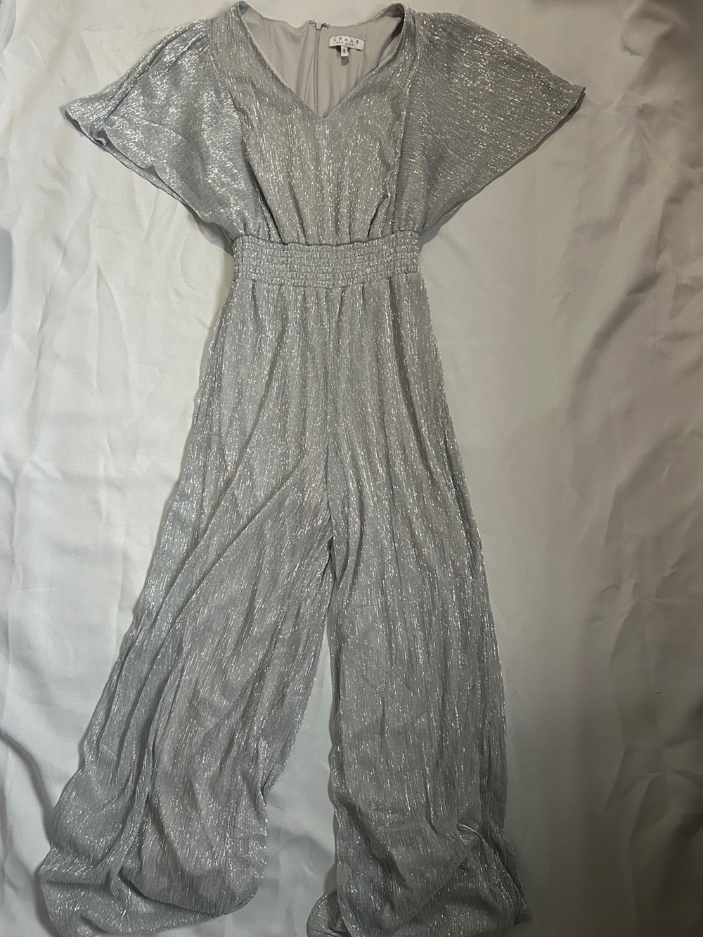 Chaus Silver Shimmer Flutter-Sleeve Jumpsuit